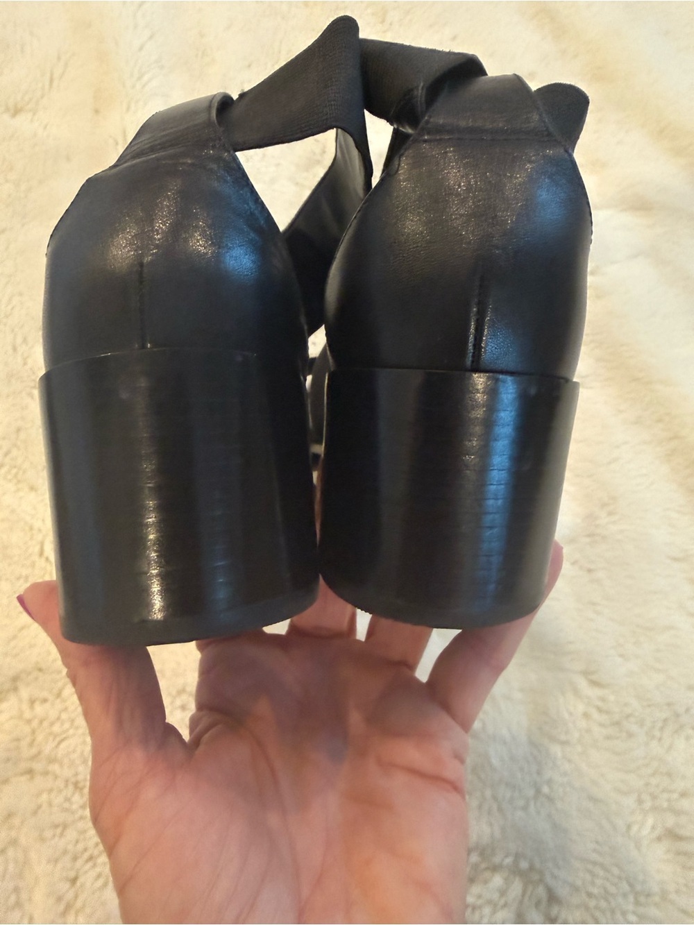 MICHAEL MICHAEL KORS BLACK RAVEN LEATHER CROSSOVER BLOCK HEEL SANDALS SIZE 8M - Picture 3 of 6